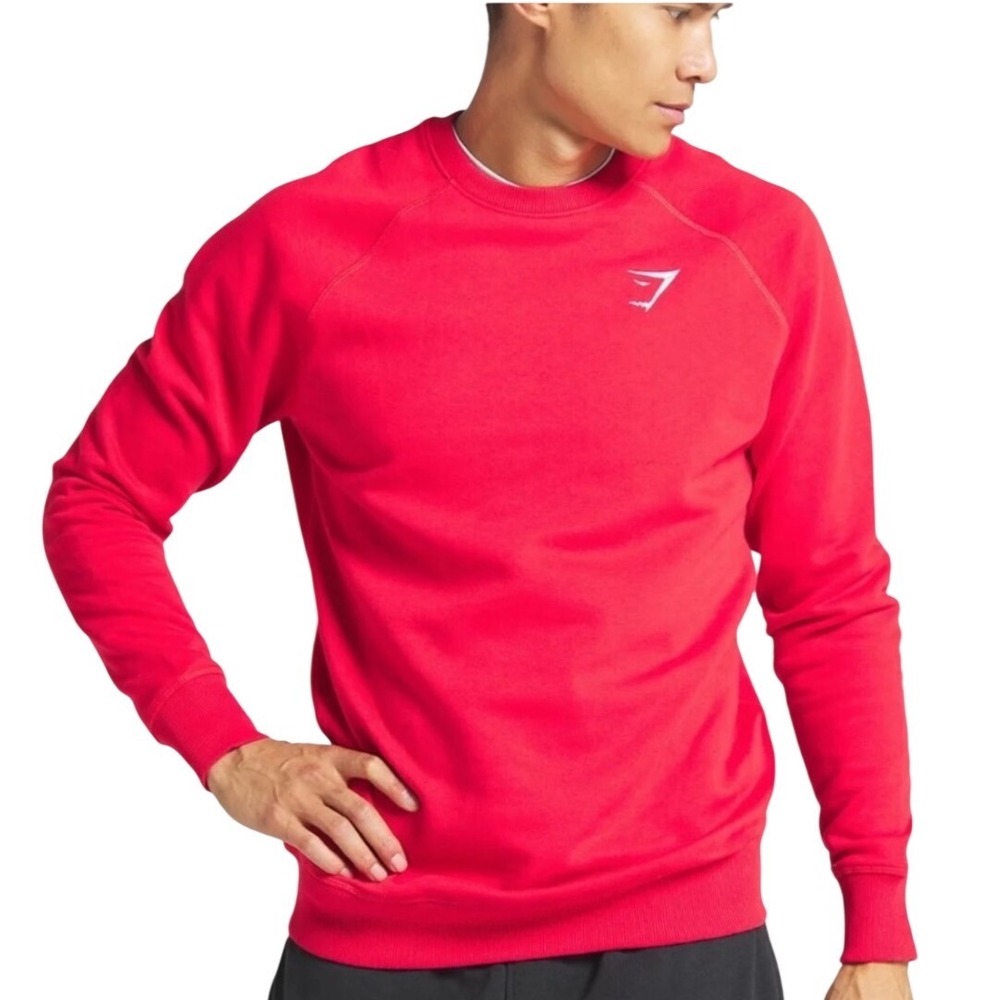 Gymshark Crewneck Sweatshirt Mens Small Red Raglan Sleeve Embroidered Pullover